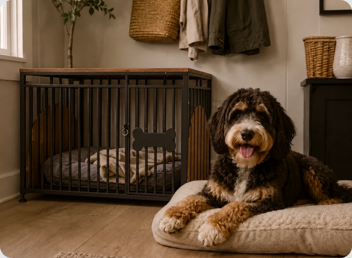 Dog owner at home