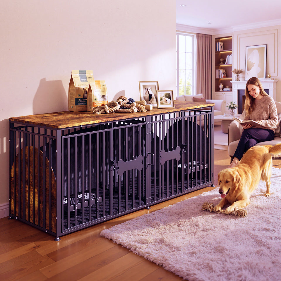 Furniture-style dog crate M in a home setting