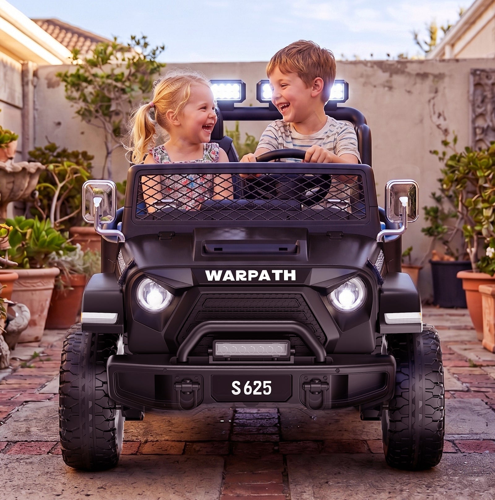Twin- seater adventure ride-on car in use outdoors