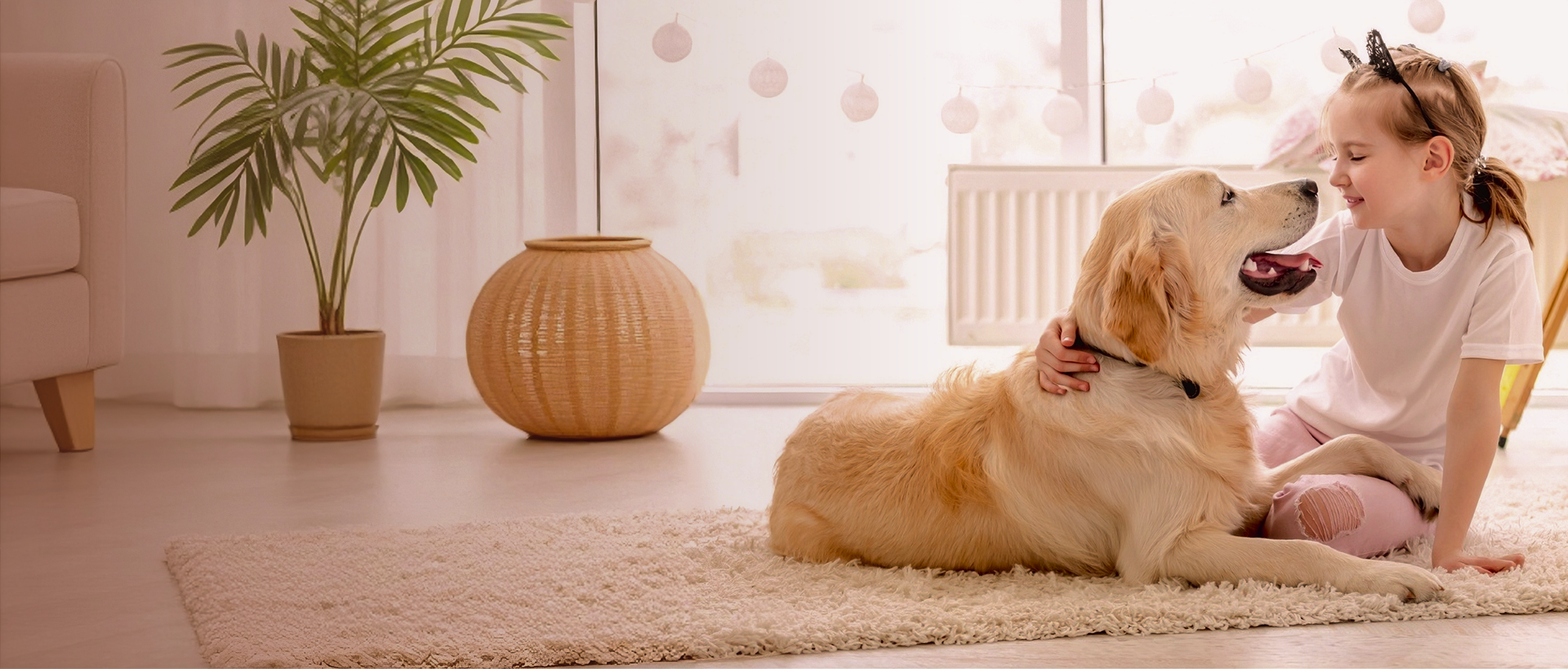Family relaxing with a dog